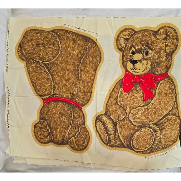 Old Fashioned Bears Vintage Cranston Print Works Cut & Sew Pillow Plush Uncut - Picture 2 of 2